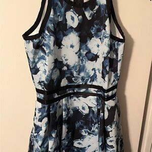 Parker Blue and Black Floral Midi Dress